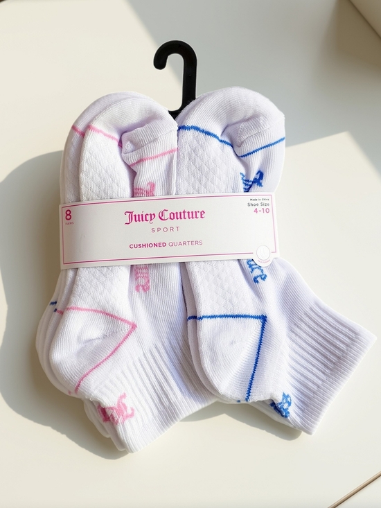 Juicy Couture Accessories - Juicy Couture - White Sport Cushioned Quarter Socks with Pink & Blue Trim